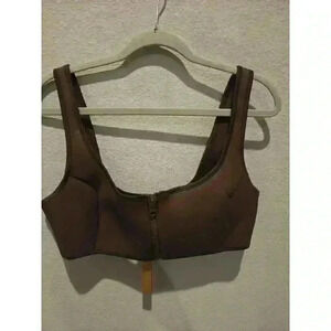 SKIMS Women's Bikini Top 2XL Cocoa Brown Scoop Neck Front Zipper